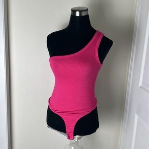 Sugar Rain Stretchy Barbie Pink One Shoulder Bodysuit Size M/L